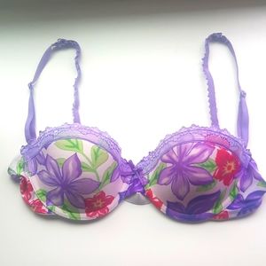 Pink victoria's Secret Floral and Purpple Lace Push Up Bra